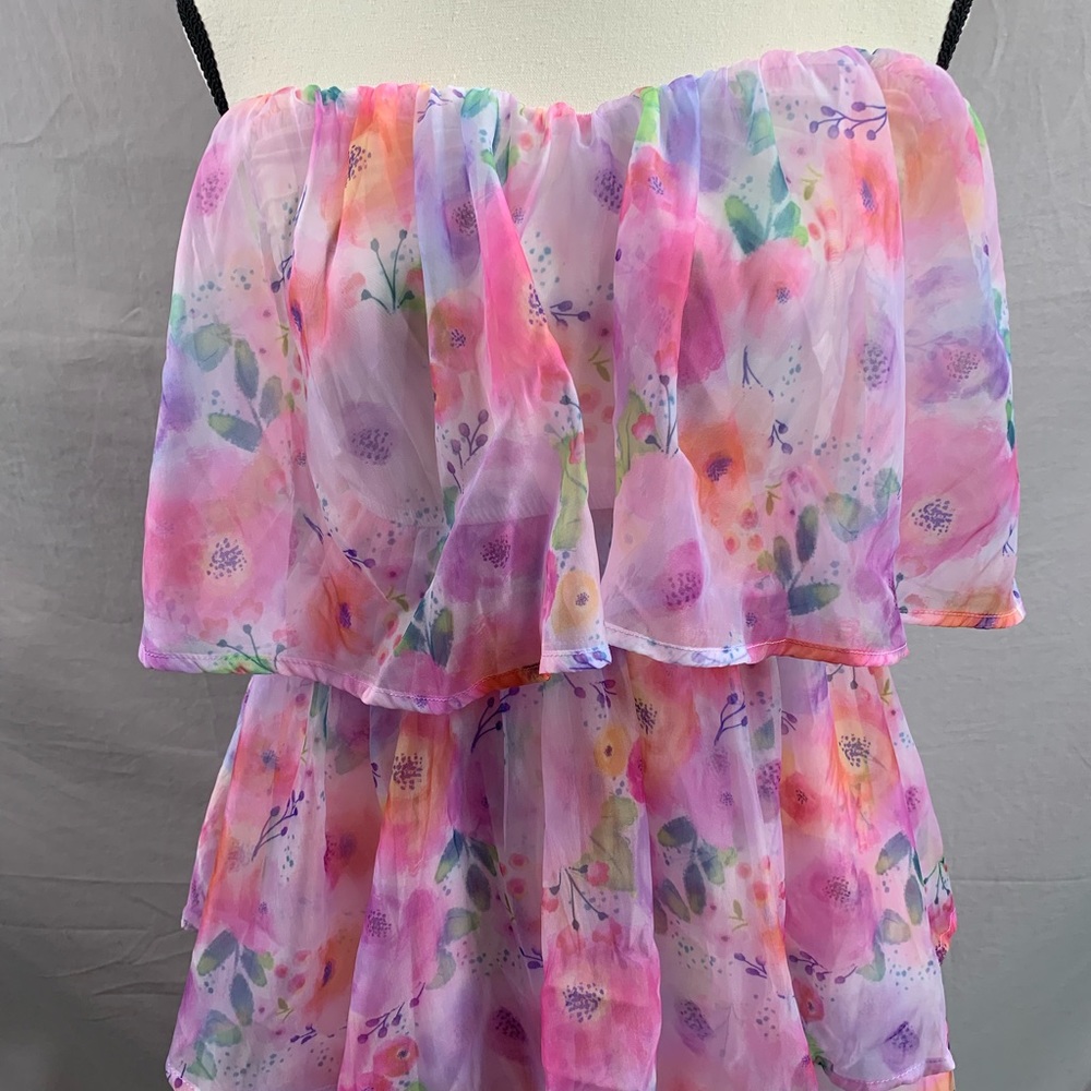 LAST ONE π₯ Boho Floral Print Layer Hem Cami Dress Pink - Picture 8 of 10
